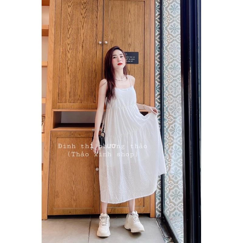 Đầm Maxi Trắng Nữ Dáng Dài Siêu Xinh Váy Hai Dây Nữ Dáng Xòe So Hot