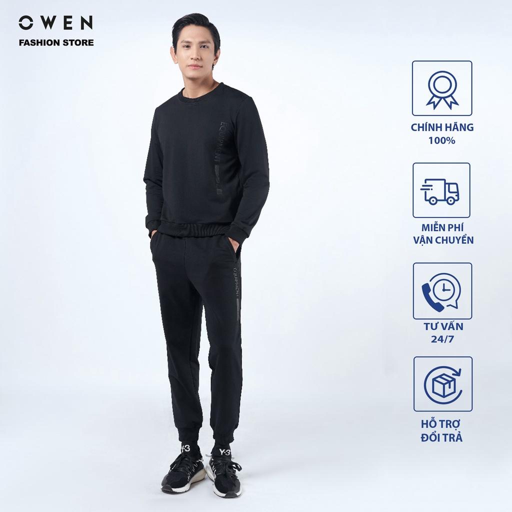 Bộ nỉ nam OWEN màu đen, bộ mặc nhà Thu đông dành cho nam chất liệu cotton cao cấp mã BMN221182