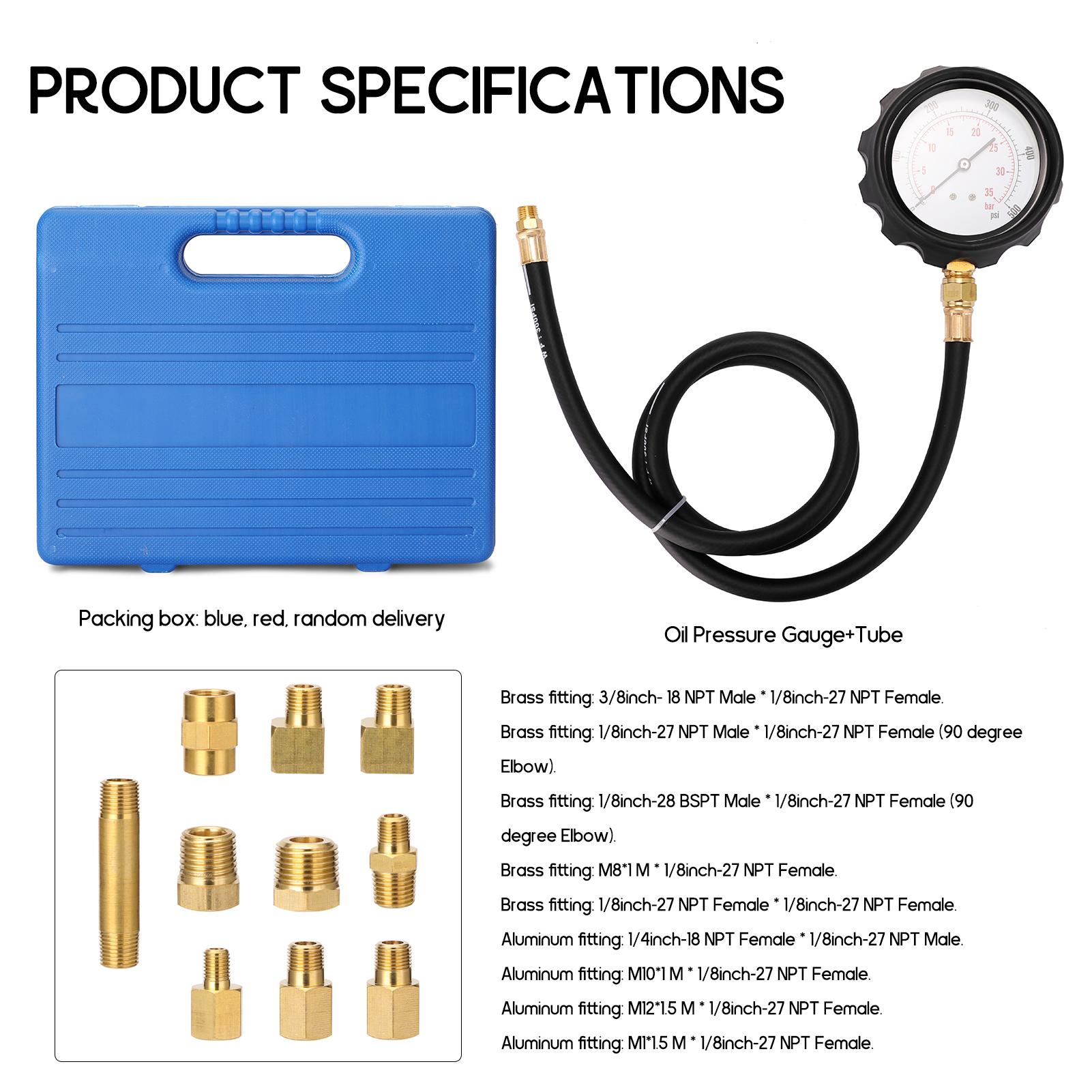 VT01052 12pcs Engine Oil Pressure Tester Diagnostic Testing Tool Cylinder Gauge Compression Gauge Utility Testing Tool