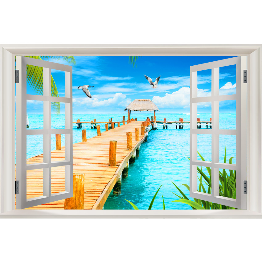 Tranh dán tường 3D cửa sổ - 190x140