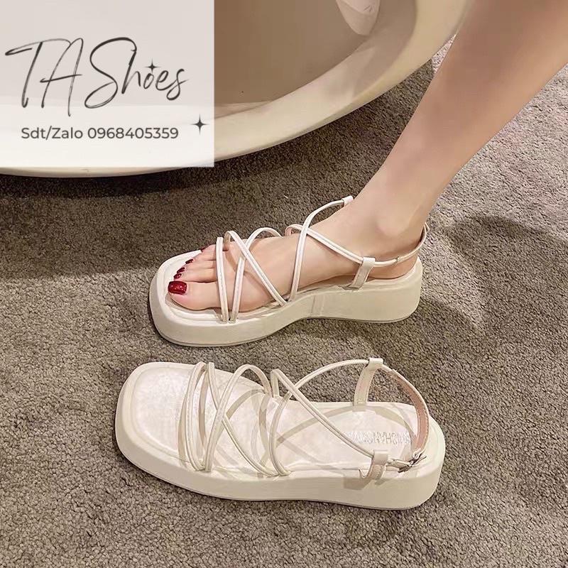 Giày Sandal Đế Dày Cao Gót Đan Dây Chéo CÓ 2 MÀU ĐEN VÀ TRẮNG HÀNG LOẠI 1 Phong Cách Hàn Quốc Thời Trang Mùa Hè ĐI BIỂN