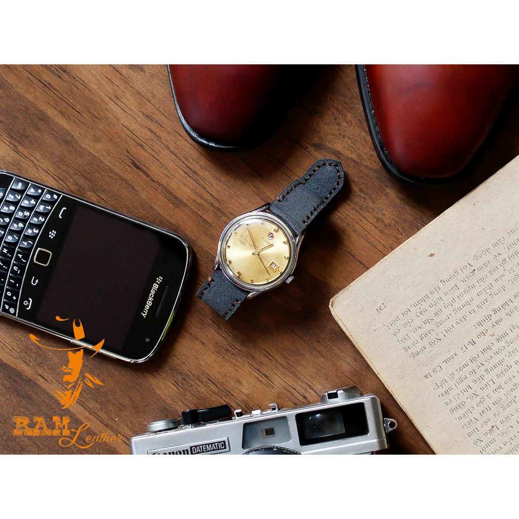 Dây đồng hồ HANDMADE RAM Classic 1965 Gray Wehrmacht - Da bò xám Đức (TẶNG ĐẦY ĐỦ KHÓA + CHỐT + CÂY THA