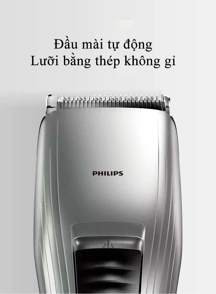 Tông đơ cắt tóc Philips QC5130 lưỡi bằng thép không gỉ chế độ tự mài, dùng cho cả trẻ em và người lớn (hàng nhập khẩu)