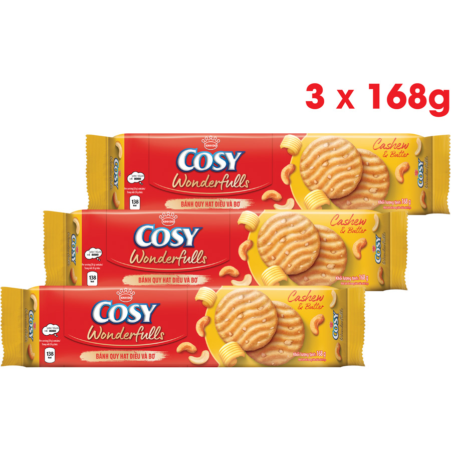 Combo 3 Gói Bánh Quy Cosy Wonderfulls Hạt Điều Và Bơ, Gói 168g