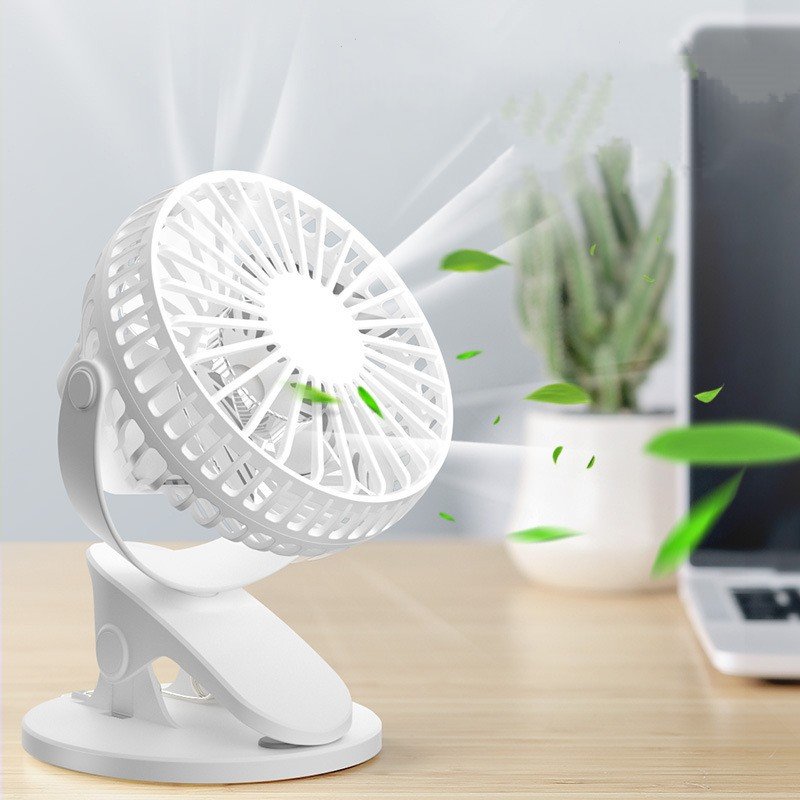 Quạt tích điện mini có chân đế kép, quạt usb để bàn văn phòng xoay 360 độ