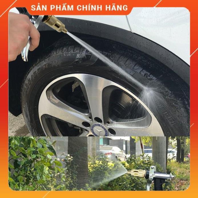 ️ Bộ dây vòi xịt nước rửa xe, tưới cây , tăng áp 3 lần, loại 7m, 10m 206236 đầu đồng,đai+ móc khoá