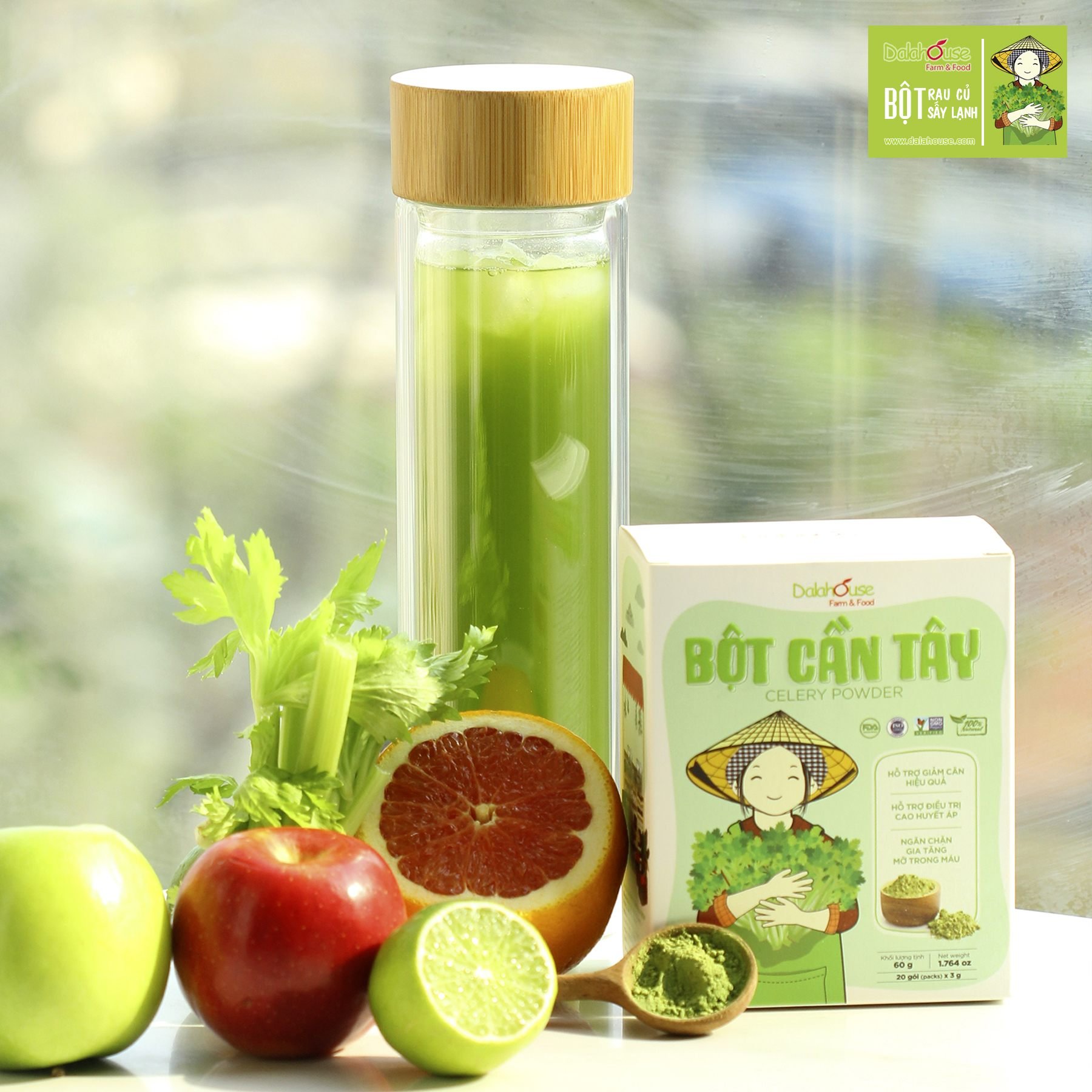 Bột Cần Tây Hữu Cơ Nguyên Chất Sấy Lạnh Dalahouse - Ổn Định Hệ Tiêu Hóa, Detox, Thải Độc, Thanh Lọc Cơ Thể, Giảm Căng Thẳng Mệt Mỏi, Hỗ Trợ Giảm Cân, Cải Thiện Sức Khỏe Tim Mạch, Chống Oxy Hóa, Giảm Cholesterol Xấu - Người Tập Gym, Yoga, Eat Clean