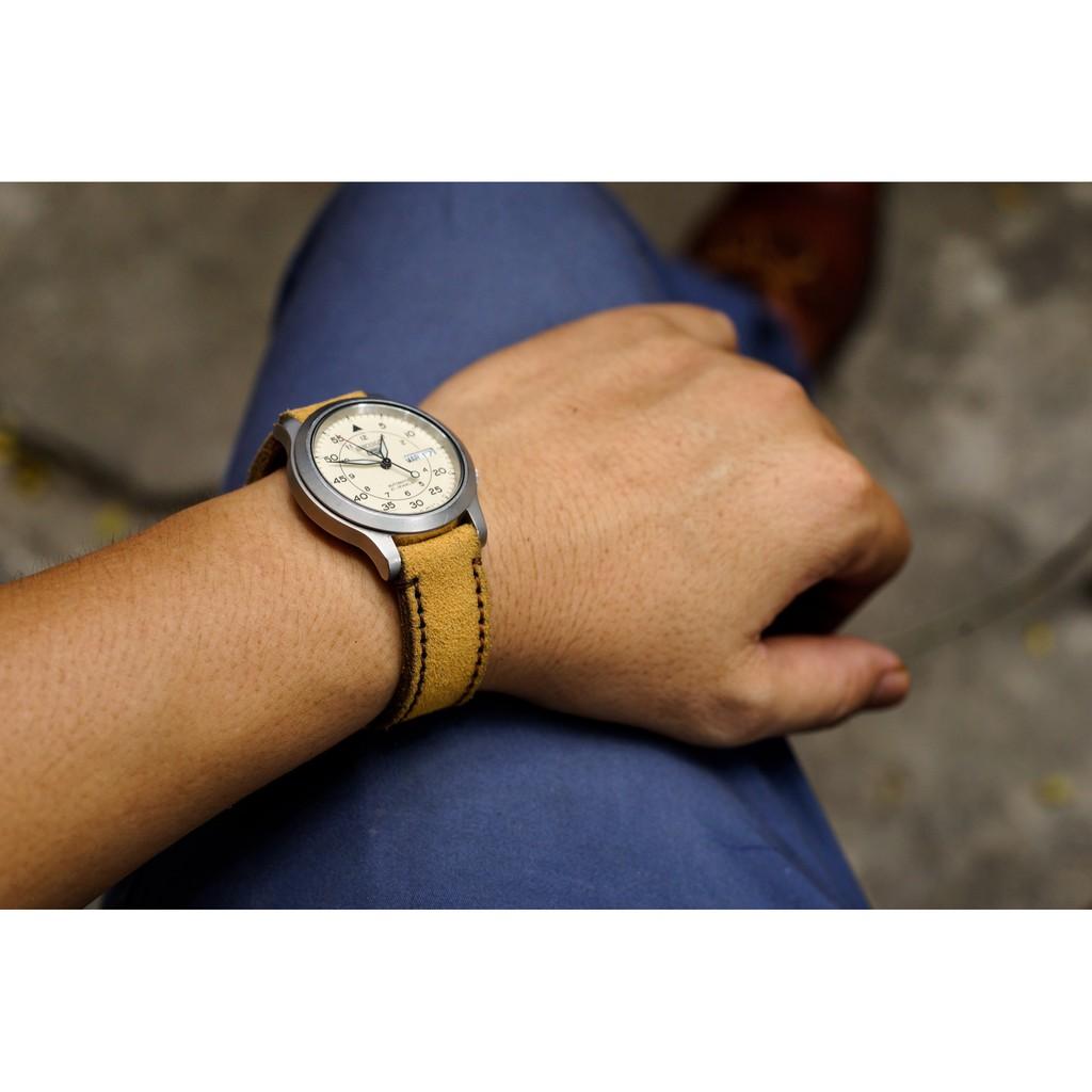 Dây da bò 18 chuyên dùng cho seiko 5 quân đội  và Orient SK
