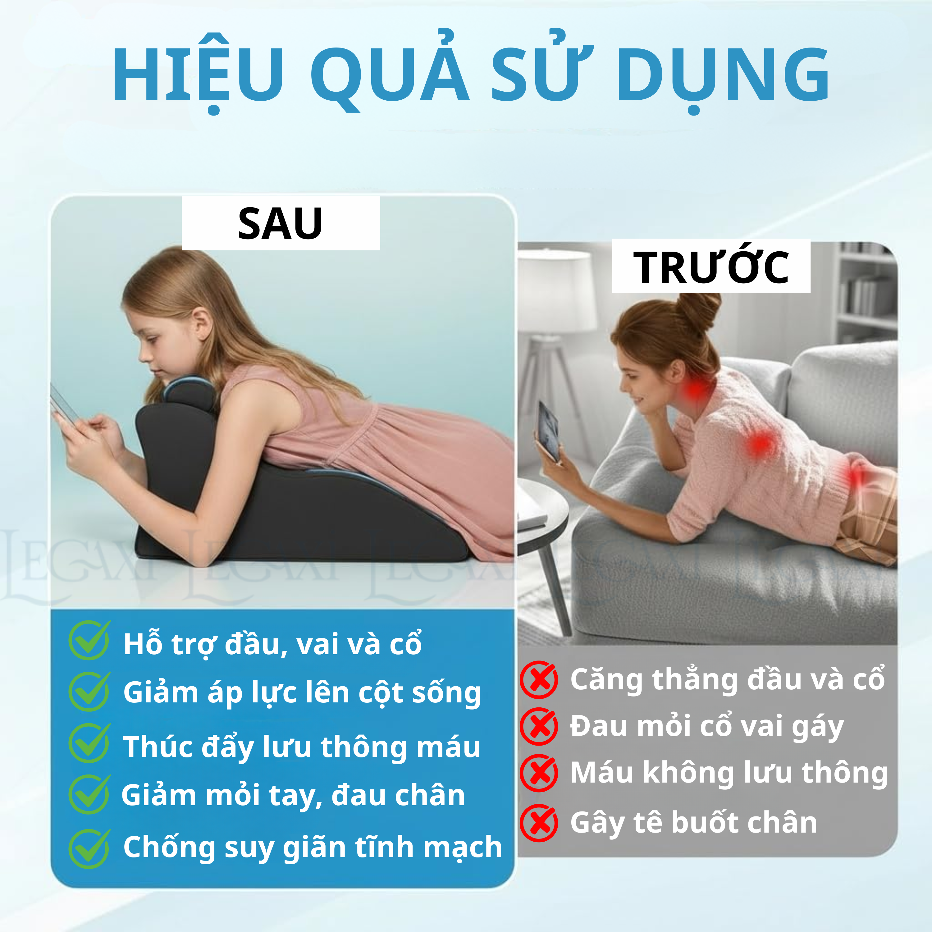 Gối Ngủ Nằm Sấp- Đệm Kê Lưng Và Gác Chân Chống Suy Giãn Tĩnh Mạch, Đau Cổ vai Gáy