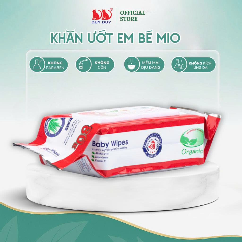 Khăn ướt cho bé Baby Mio vải không dệt rayon cao cấp 55 miếng (13.5x20cm) không paraben