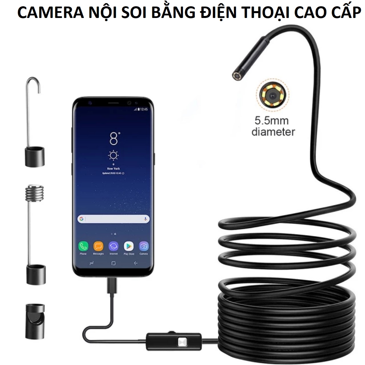 (Dài 2 mét) Camera nội soi tai, soi đồ vật 6led cắm điện thoại 3in1 hàng cao cấp loại tốt