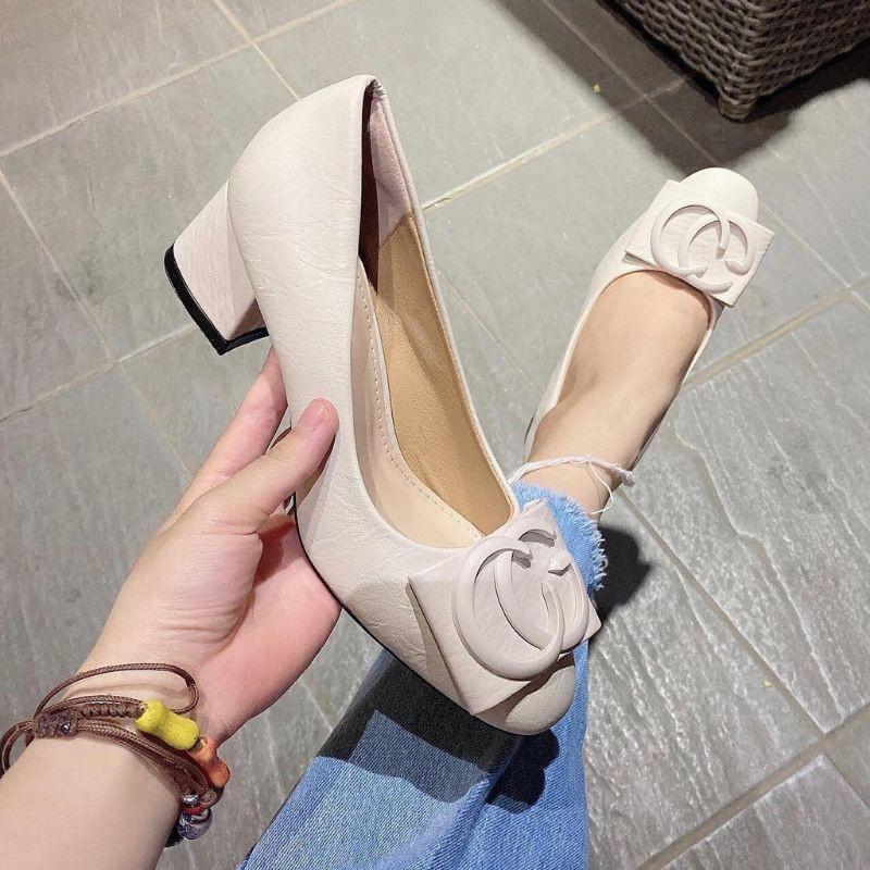 GIÀY CAO GÓT DA MỊN KHUY GG MŨI TRÒN - 3P