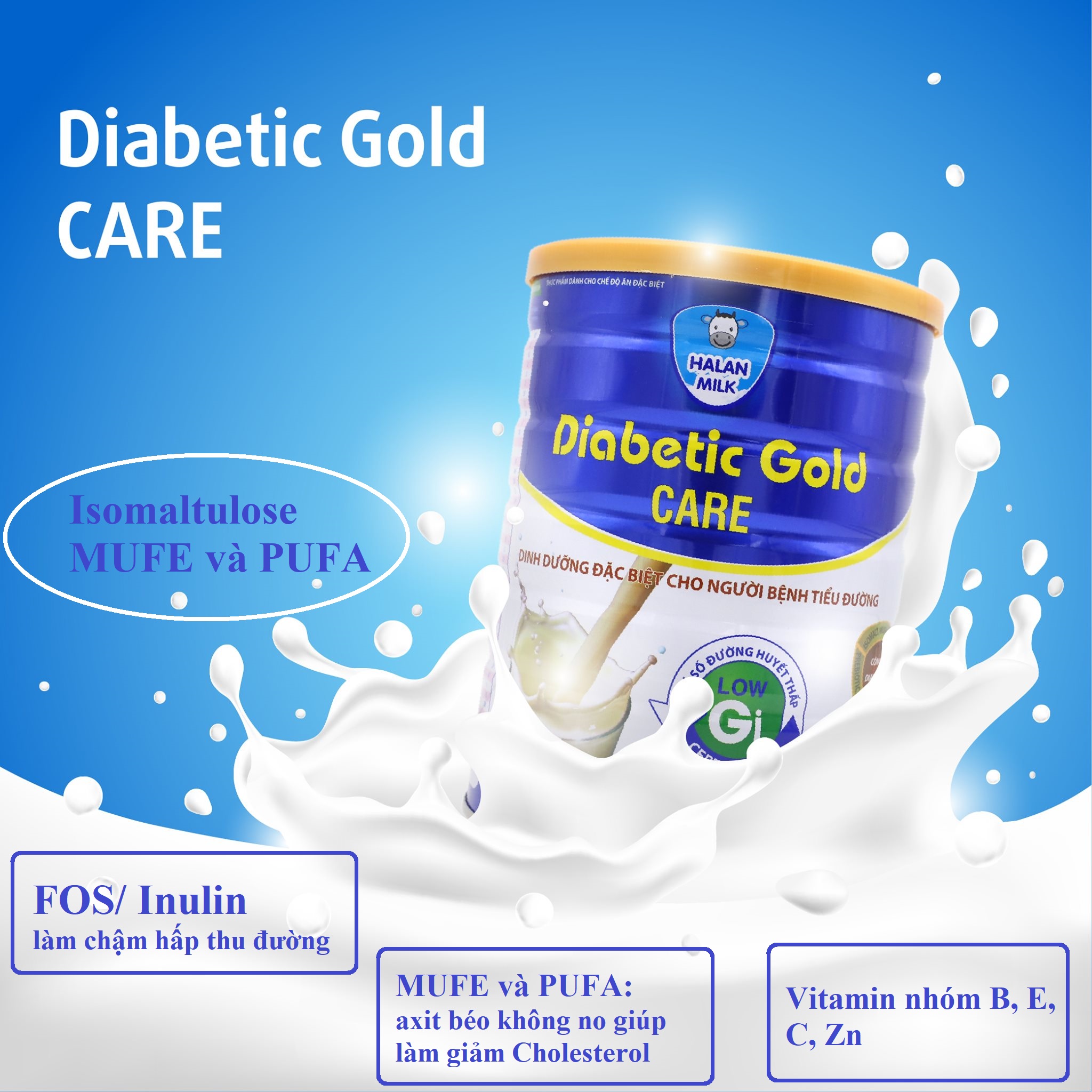 Sữa bột Diabetic Gold Care - Dinh dưỡng cho người tiểu đường - 900gr