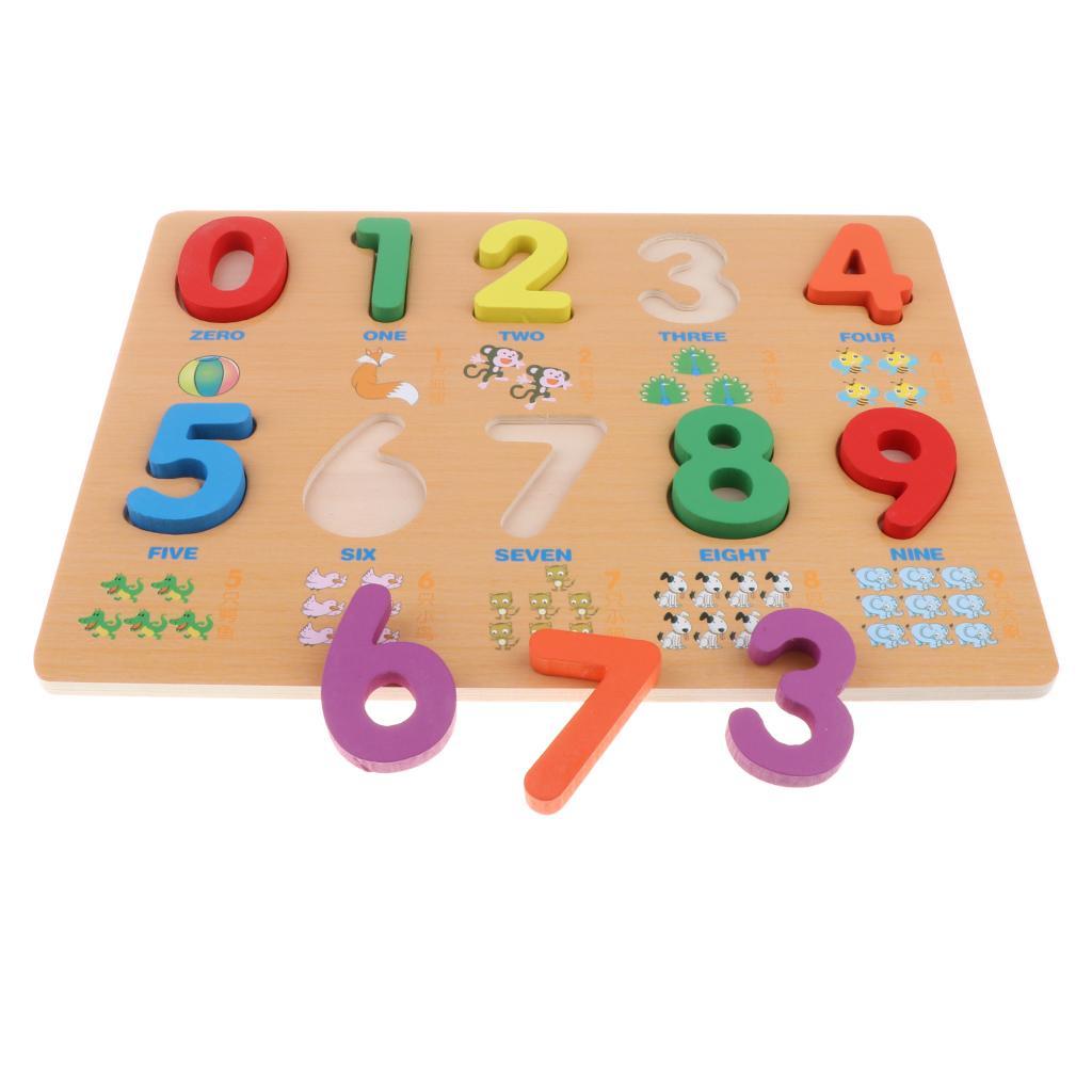Wooden Numbers Color Cognition Board Blocks Puzzle Educational Toys Birthday