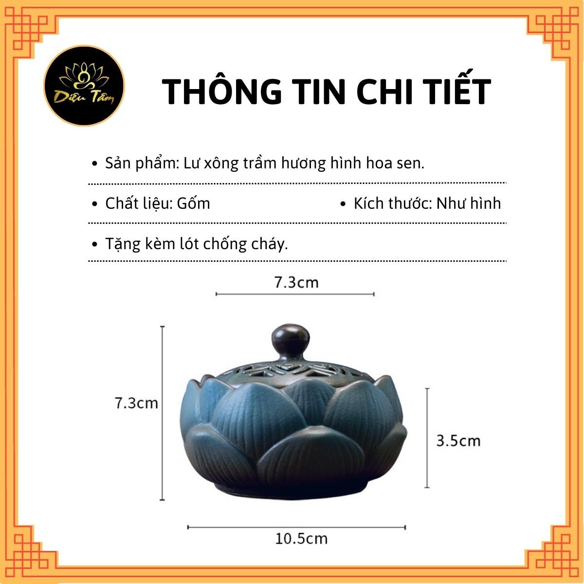 Lư xông trầm bằng gốm dùng để đốt trầm hương, nụ trầm hương, bột trầm hương, nhang vòng trầm lư gốm sen