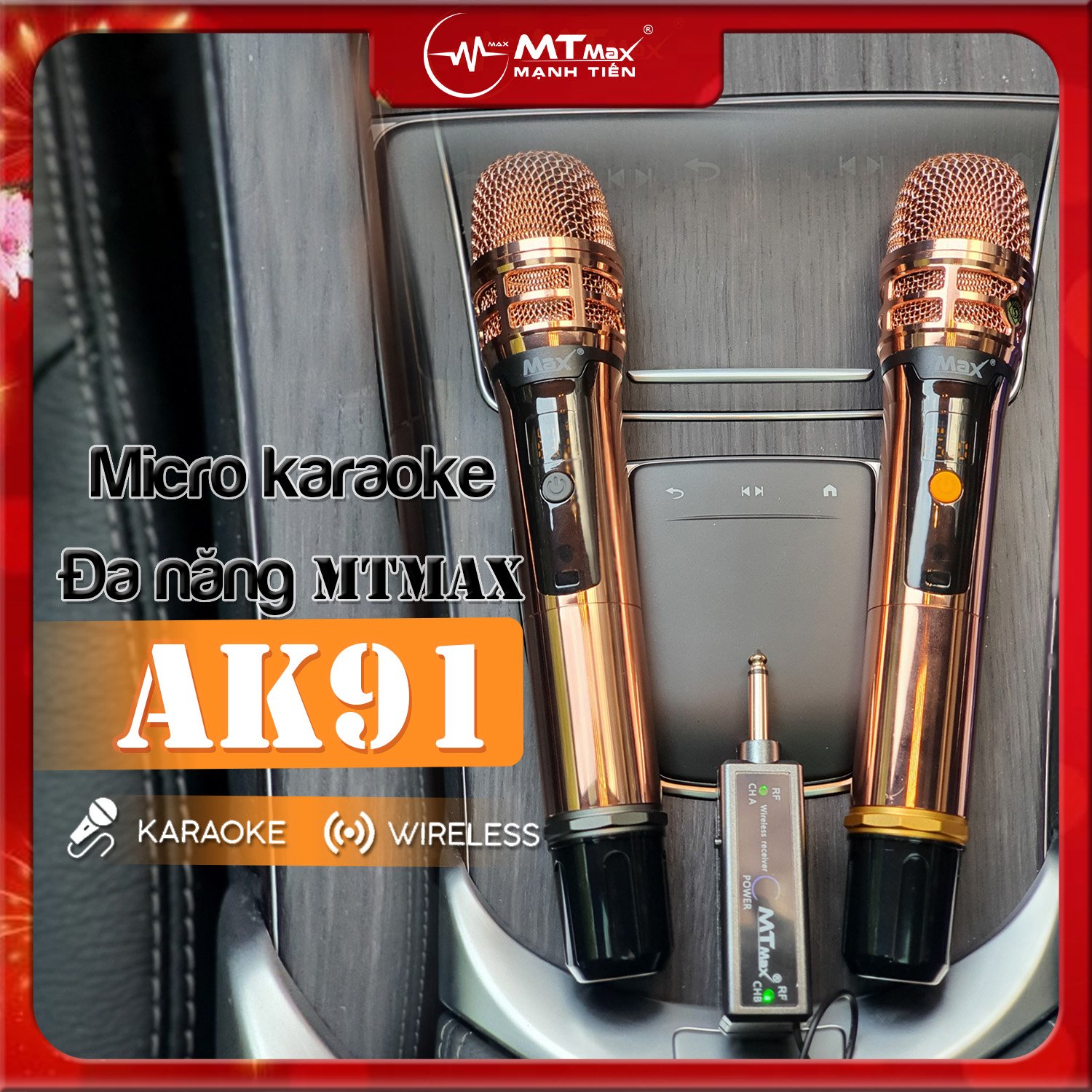 Micro không dây đa năng MTMAX AK91 - Micro không dây giá tốt, sử dụng cho mọi loại thiết bị âm thanh - Micro dành cho loa kéo, loa bluetooth, amply thích hợp karaoke gia đình, sân khấu hội họp tiệc tùng