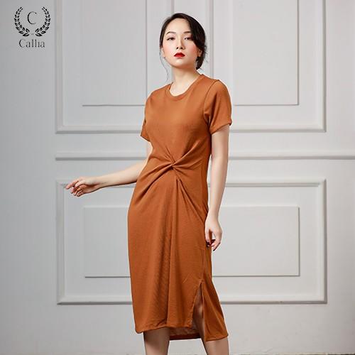 Đầm suông dài nữ Callia cổ tròn tay ngắn Knoti