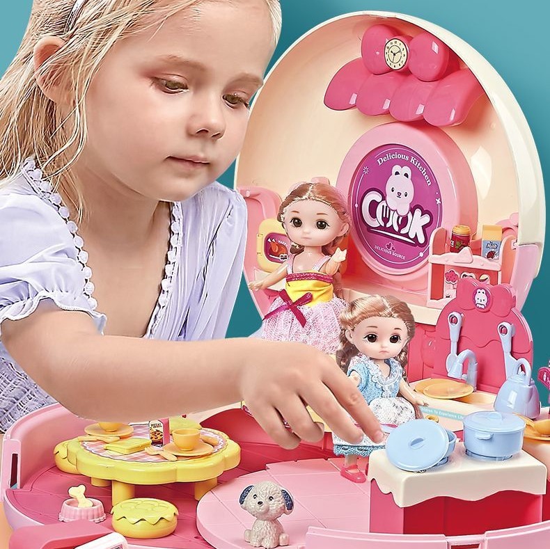 Búp bê đồ chơi thỏ bông trong hộp bánh có quai đeo cho bé gái 2 3 4 5 tuổi, quà tặng sinh nhật cho bé