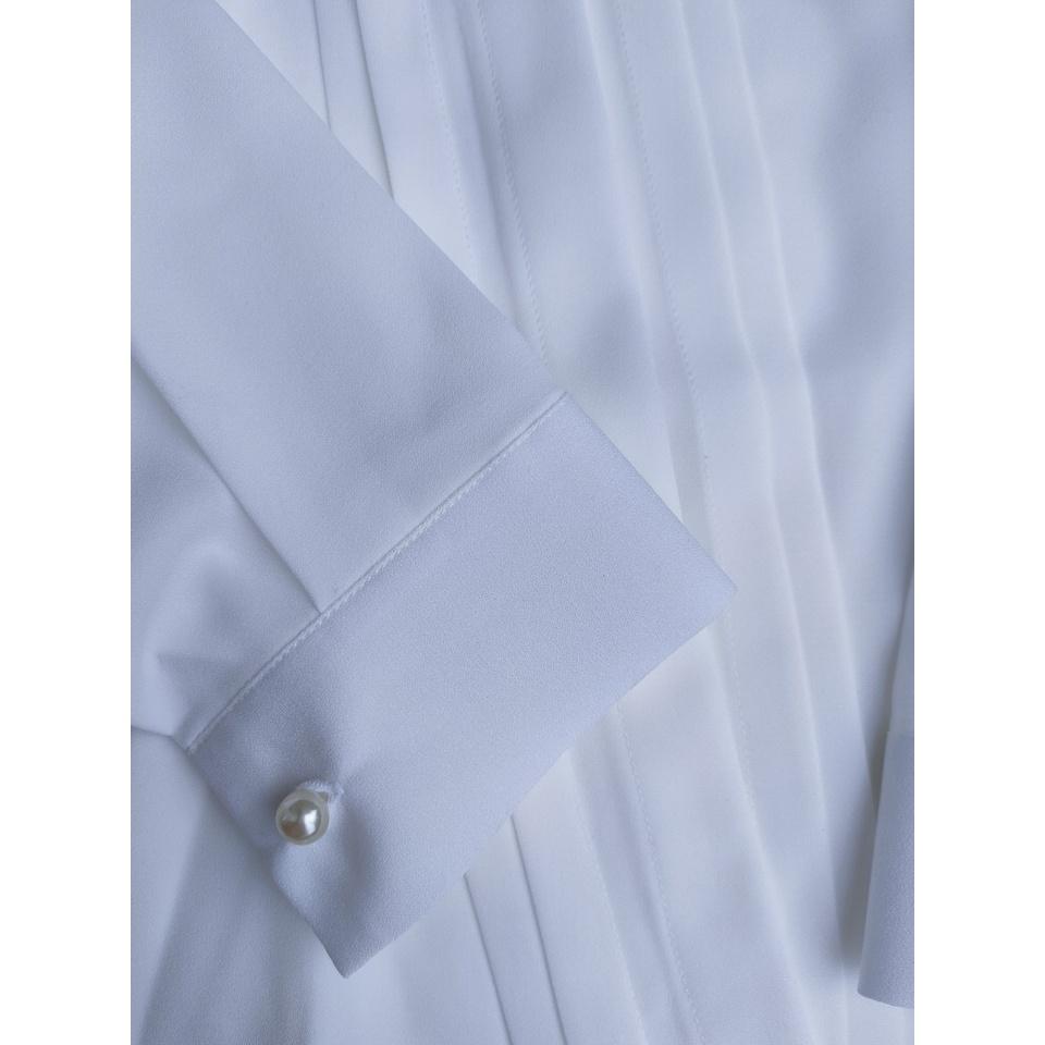 Áo Sơ Mi Công Sở Nữ Thời Trang Quyên Fashion, Mẫu Kiểu Cổ Lọ Kẹp Bèo Tay Dài Màu Trắng AA382