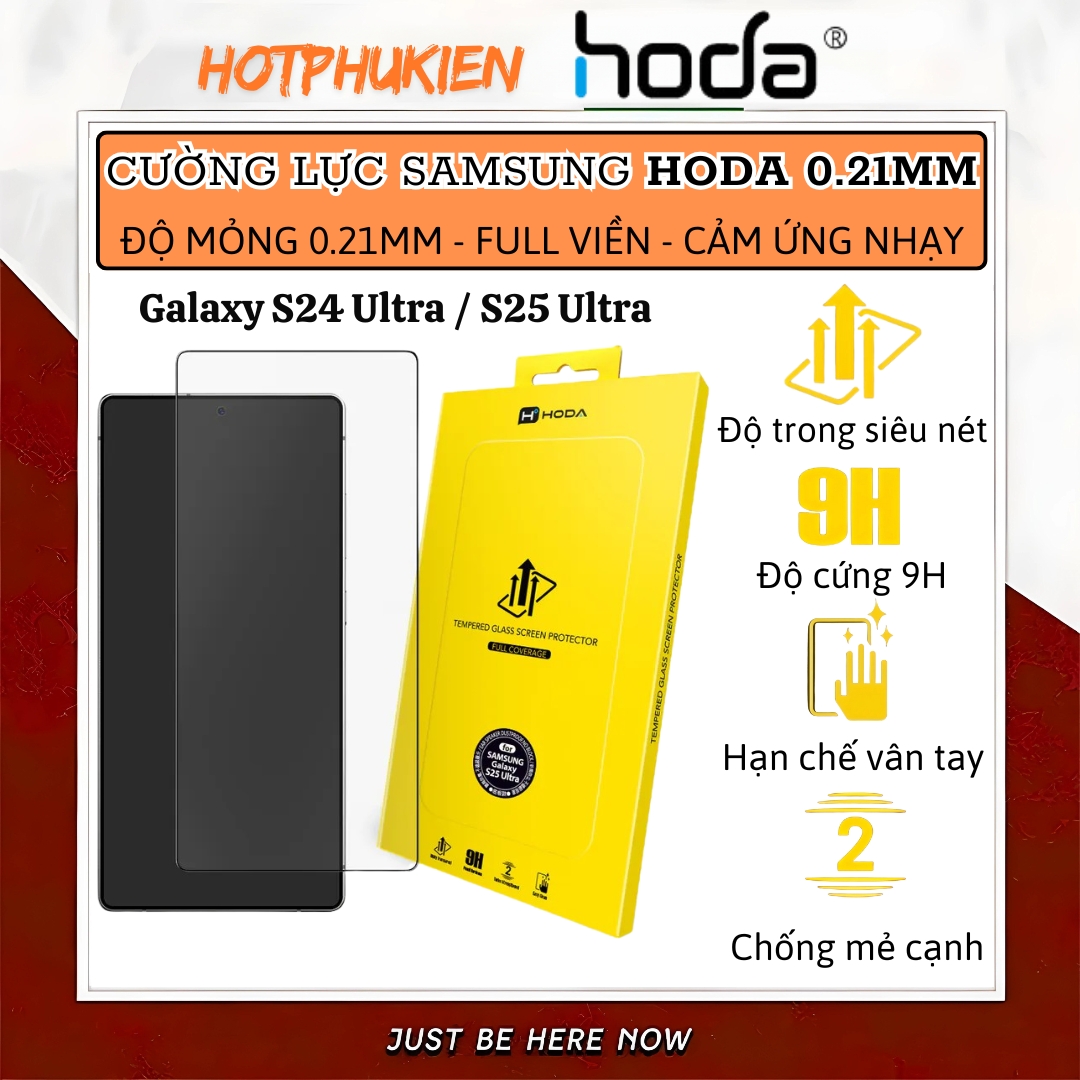 Kính cường lực Full viền màn hình cho Samsung Galaxy S24 Ultra / S25 Ultra / S26 Ultra hiệu Hoda 0.21mm - Kính Chống Xước 9H, Chống Nổ, Bảo Vệ Toàn Màn Hình iPhone, Nano Chống Bẩn, Trong Suốt Crystal Clear, Tăng Cường Gấp Đôi- Hàng nhập khẩu
