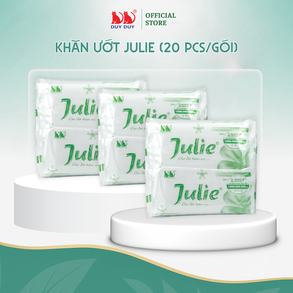 Combo Khăn lạnh dùng một lần Julie xanh lá vải bi 20 cái (20x24cm) hương hoa hồng không hóa chất dùng một lần tiện lợi