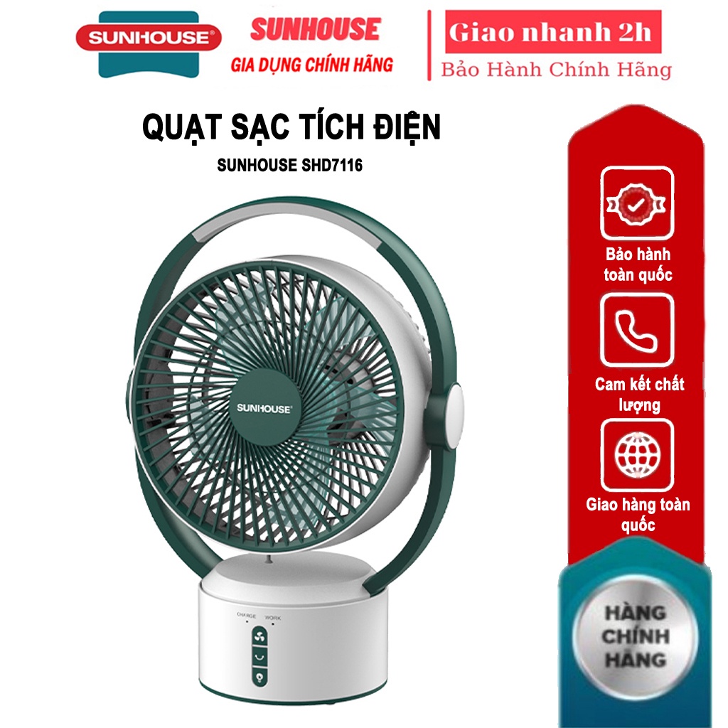 Quạt sạc tích điện Sunhouse SHD7116 - Hàng chính hãng