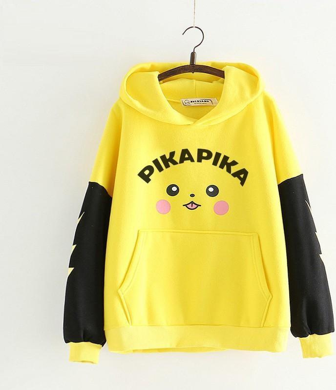 Áo Nỉ hoodie , Dành Cho Cả Nam Và Nữ, Hình Dáng Pikachu Đáng Yêu, Size Dưới 65kg 1m65, Màu Vàng tay đen, Hàng Chất Lượng