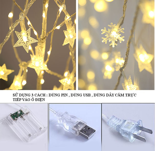 Đèn Led Trang Trí Bông Tuyết Dài 6M - 40 Bóng Trang Trí Noel Lễ Tết