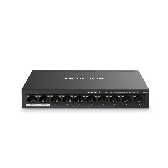 Bộ Switch Chia Mạng Mercusys MS110P 10 Cổng 10/100 Mbps với 8 Cổng PoE+ - Hàng Chính Hãng