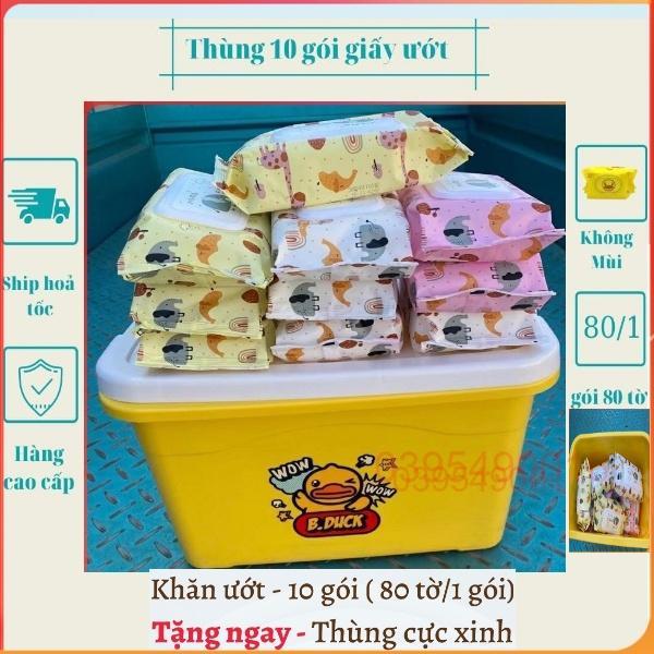 Thùng 10 Gói Khăn giấy ướt B.Duck con vịt vàng Cute tiện dụng siêu đáng yêu, HÀNG NỘI ĐỊA CAO CẤP, Làm sạch bụi