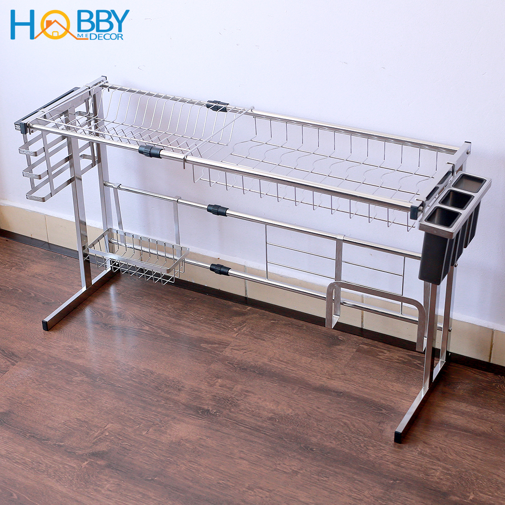 Kệ chén đa năng gác trên bồn rửa chén 6 ngăn inox 304 Hobby Home Decor KC6N co giãn bề ngang không rỉ sét