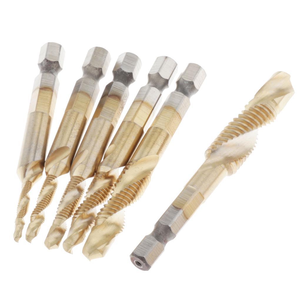 Set of 6 HSS Steel Combination Drill and Tap Bit Set with 1/4 inch Hex Shank - Metric M3 M4 M5 M6 M7 M8 M10
