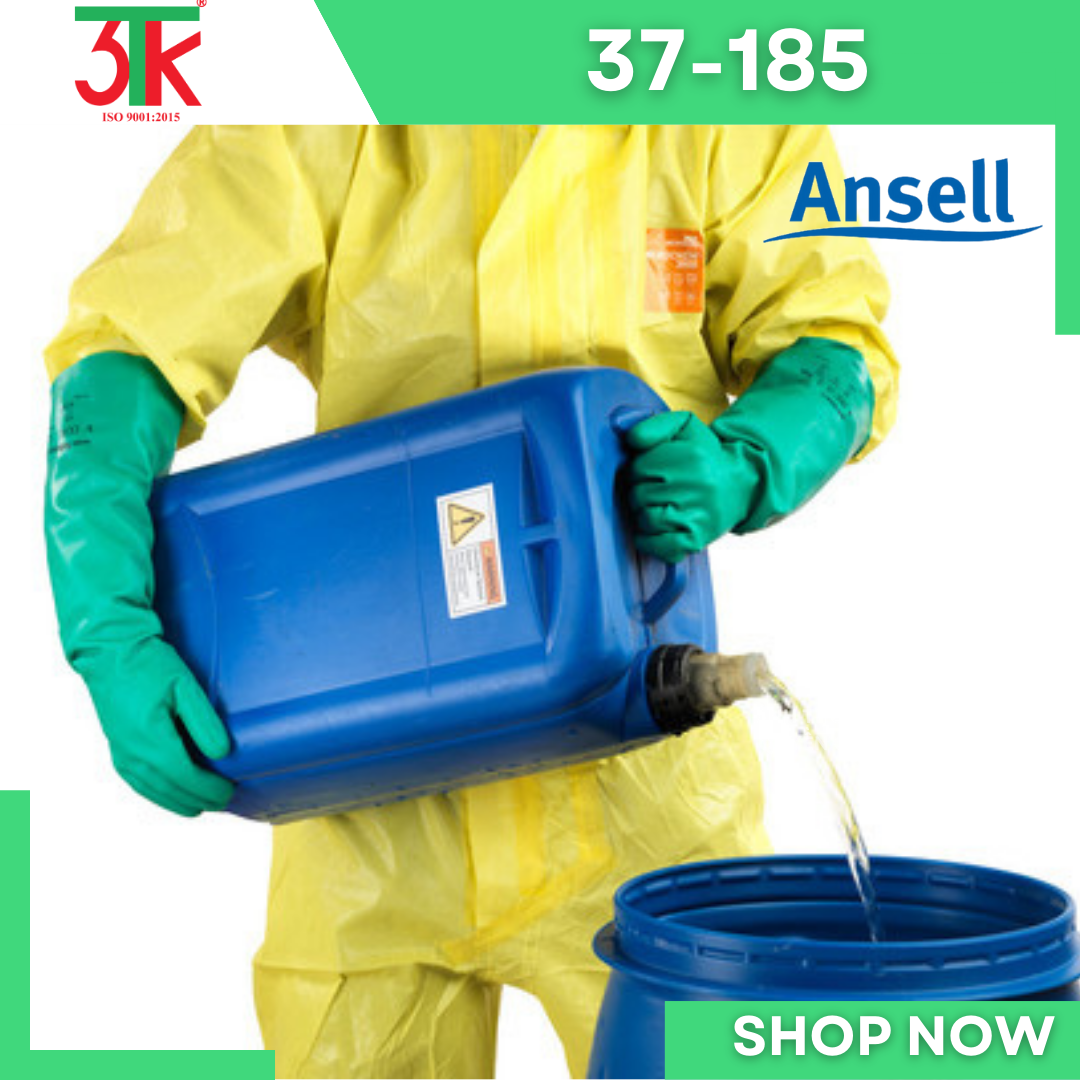 Găng tay cao su Nitrile Ansell 37-185 chống hóa chất , chống dầu , chống nước,  lót cotton thấm hút mồ hôi tốt