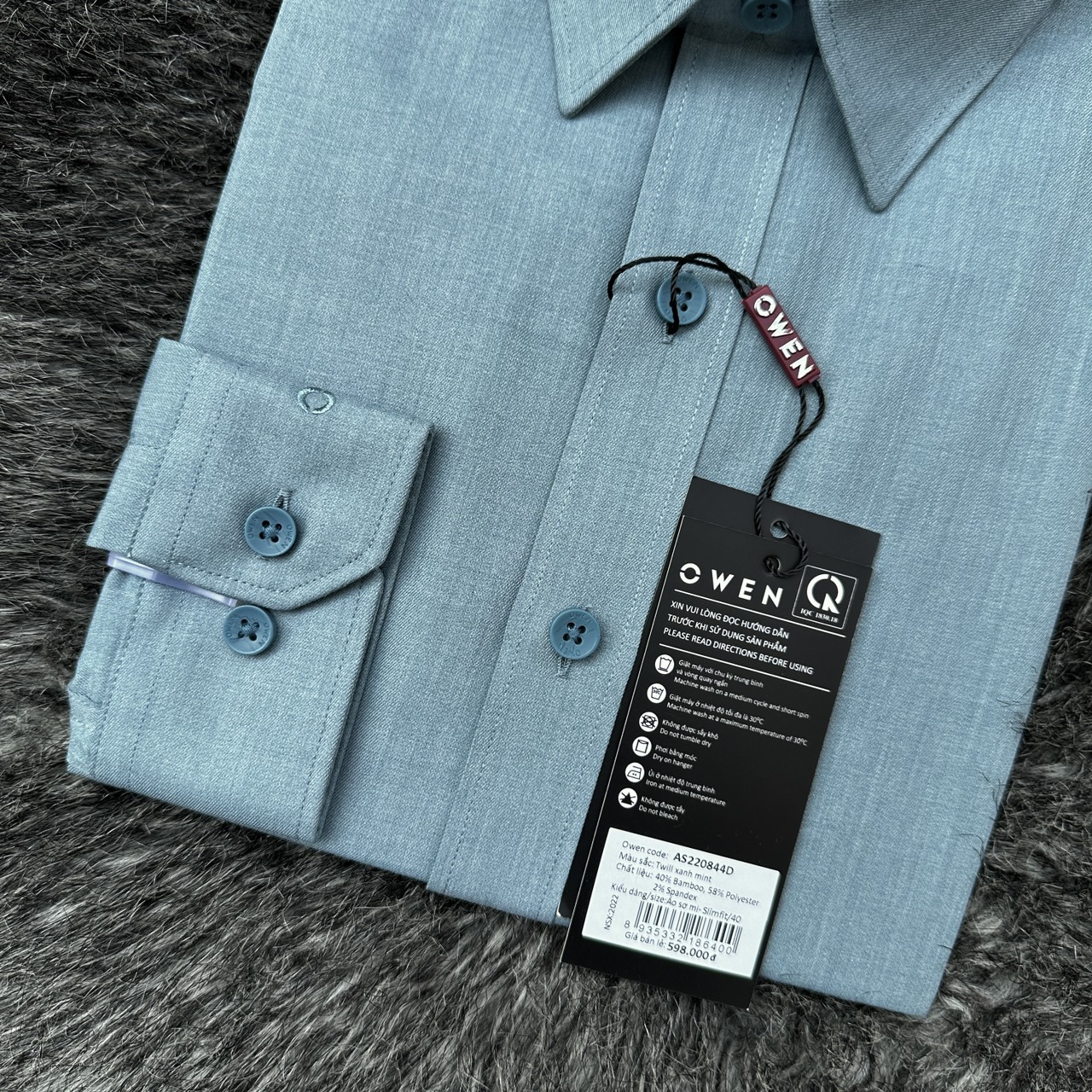 OWEN - Áo sơ mi dài tay Owen SLimfit màu xanh trơn chất sợi tre 220844