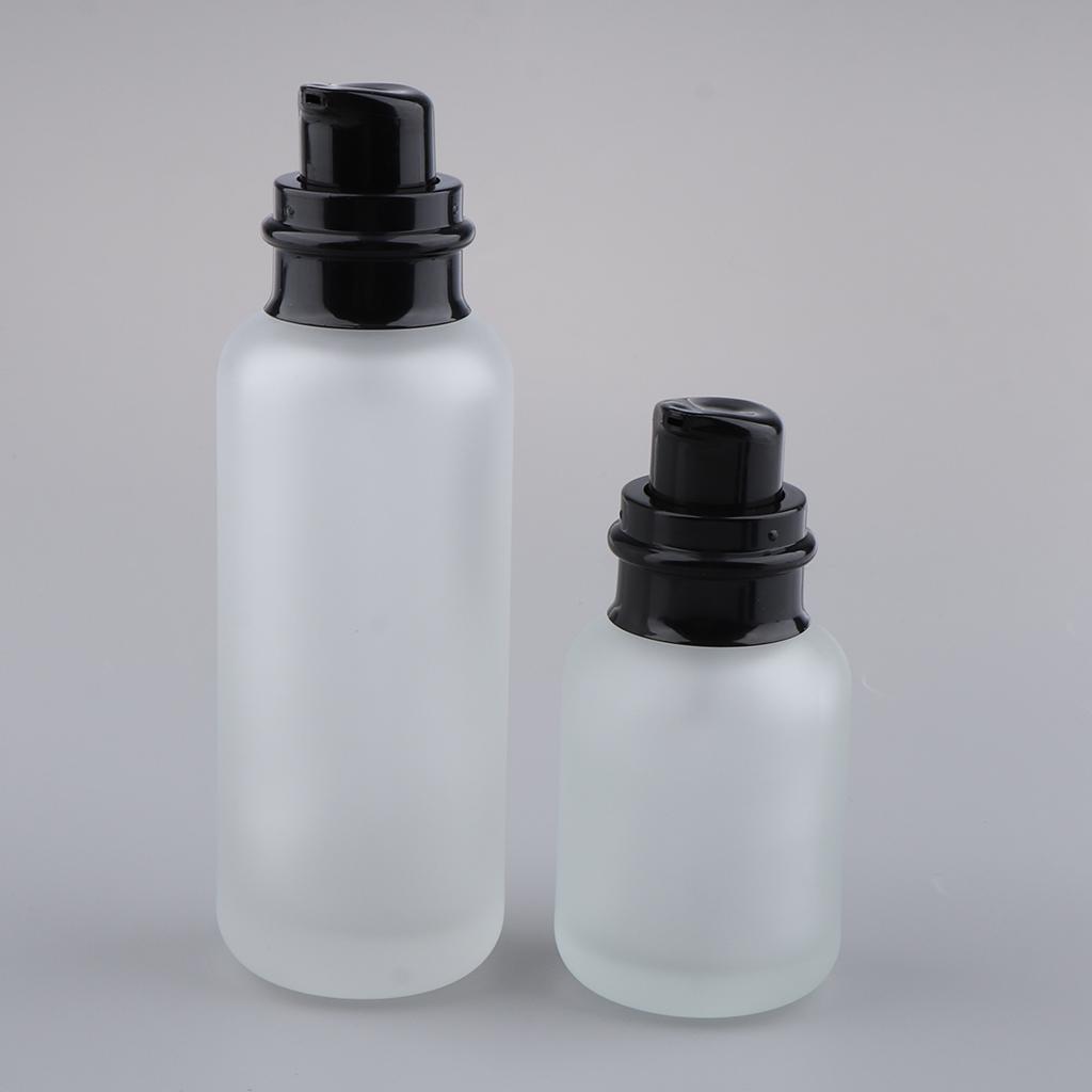 2x Empty Glass Makeup Container Lotion Cream Jar Pump Bottle Case for Travel