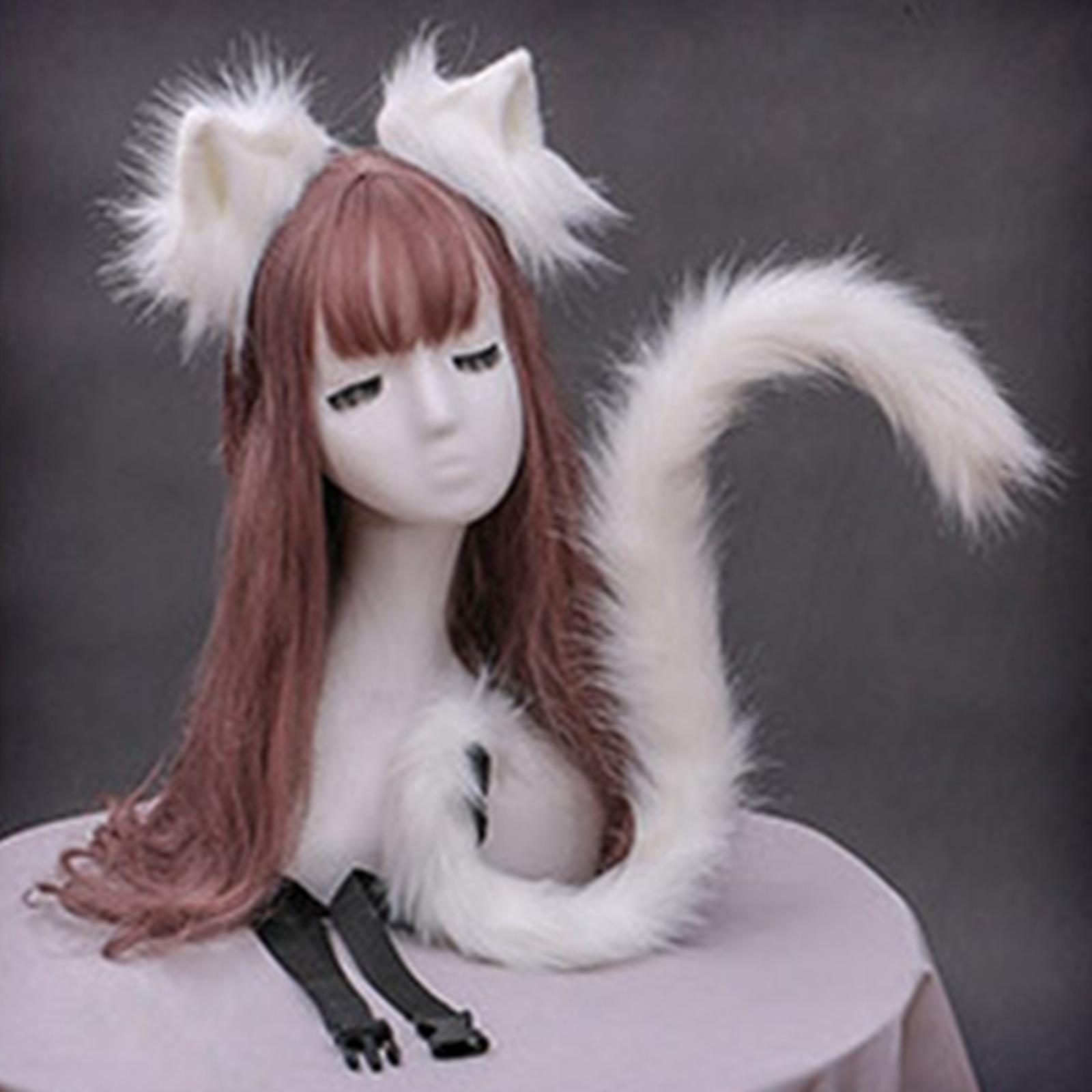 2Pcs Plush Fox Ears and Tail Set Faux Fur Long Tails Cosplay Party Prop