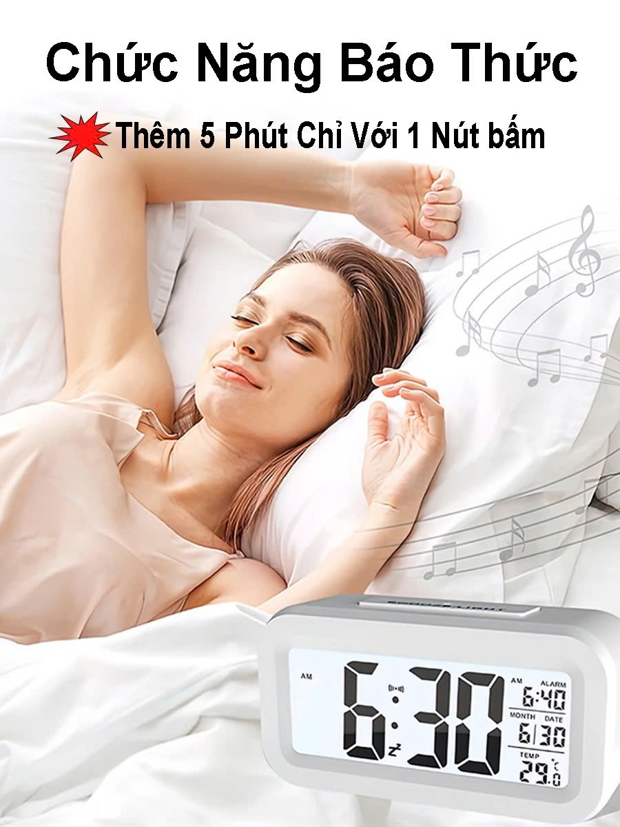 Đồng hồ báo thức điện tử để bàn màn hình đa chức năng thời gian, lịch, báo thức, nhiệt độ