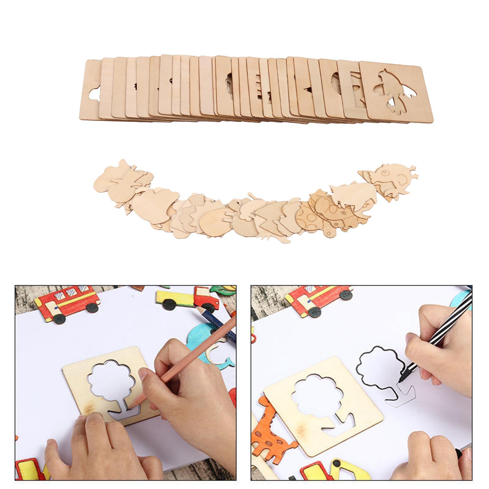 Puzzle Arts Crafts Set Kids Wooden Drawing Stencils Kit DIY Wall Painting Template Tools Creative Art Painting Template for kitchen Boys