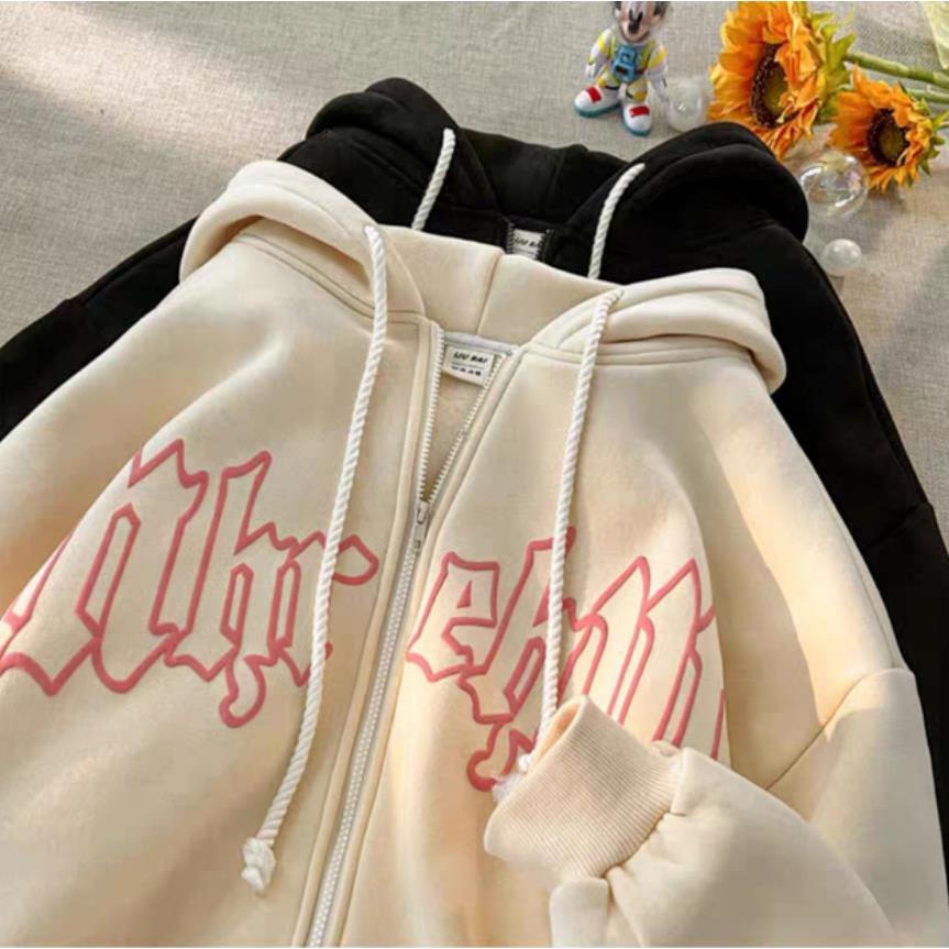 Áo Khoác Cardigan Có Khóa Kéo In Chữ Cao Cấp