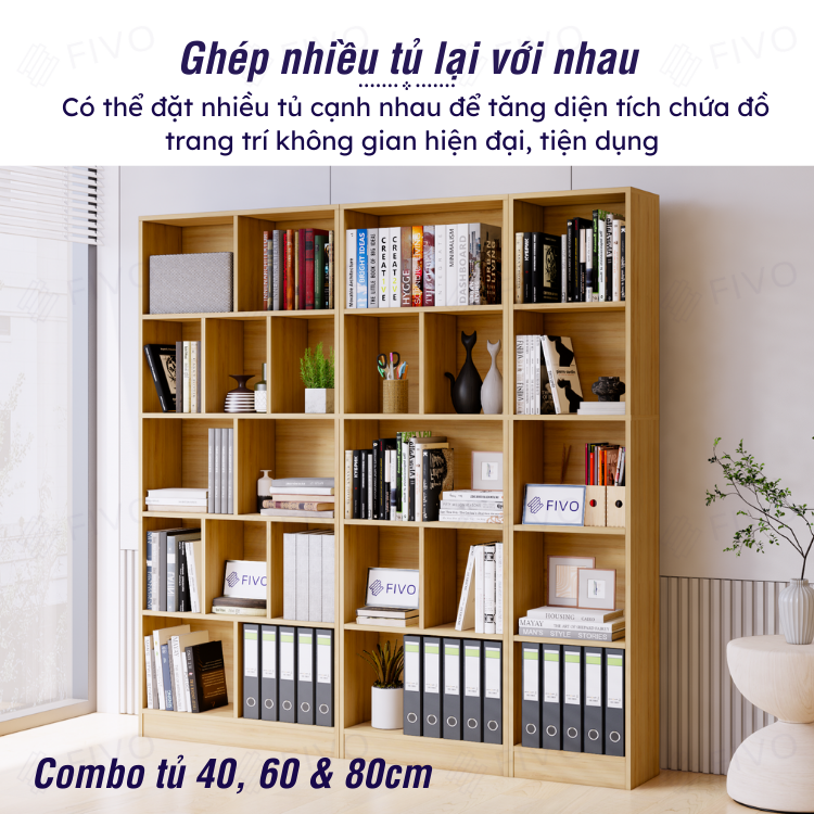 Kệ Sách Gỗ 5 Tầng Màu Gỗ FB73 FIVO Gỗ Chống Ẩm Cao Cấp Dày Dặn, Tấm Lưng Chắc Chắn, Để Được Sách Vở Tài Liệu Kích Thước Lớn