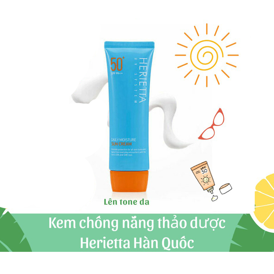 Kem chống nắng thảo dược Herietta Daily Moisture nâng tông, không bết dính SPF50+/PA+++ 70g