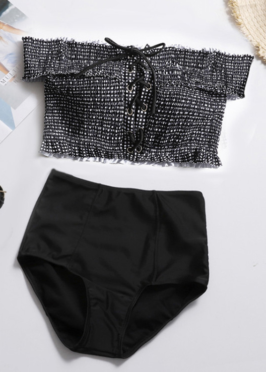 Bikini 2 mảnh áo vai trần, quần cạp cao qua rốn, phong cách đơn giản, dễ mặc | KT064