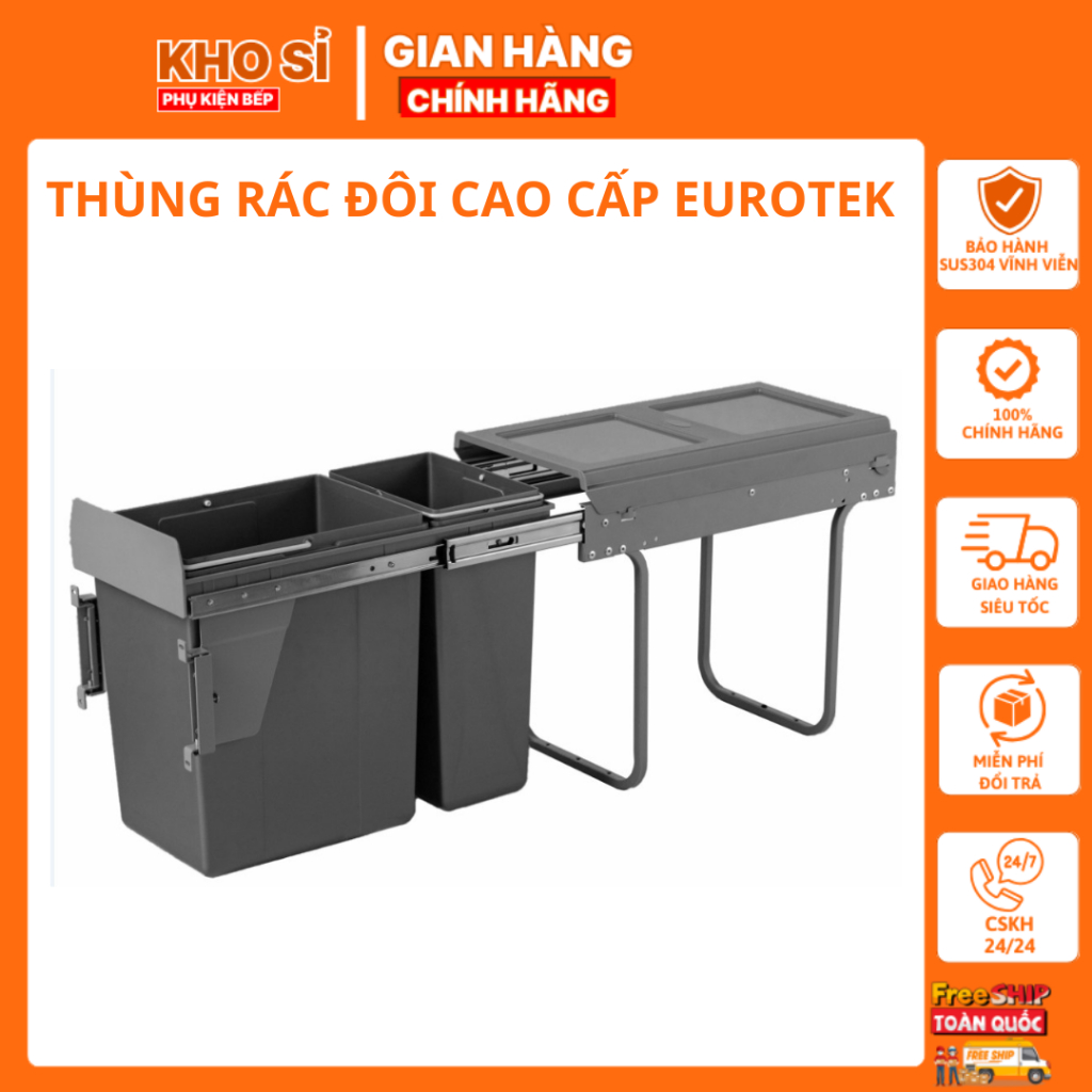Thùng Rác Đôi Cao Cấp Eurotek Nhựa Abs Không Độc Hại, Thép Sơn Tĩnh Điện