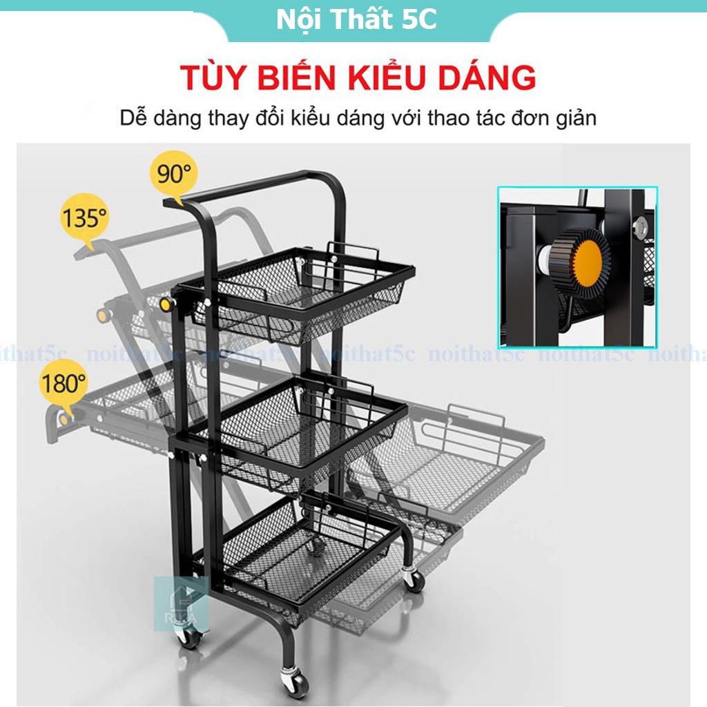 Kệ spa xe đẩy để đồ đa năng 3 tầng màu đen thép carbon không rỉ, kệ để bỉm sữa spa rau củ hoa quả nhà bếp
