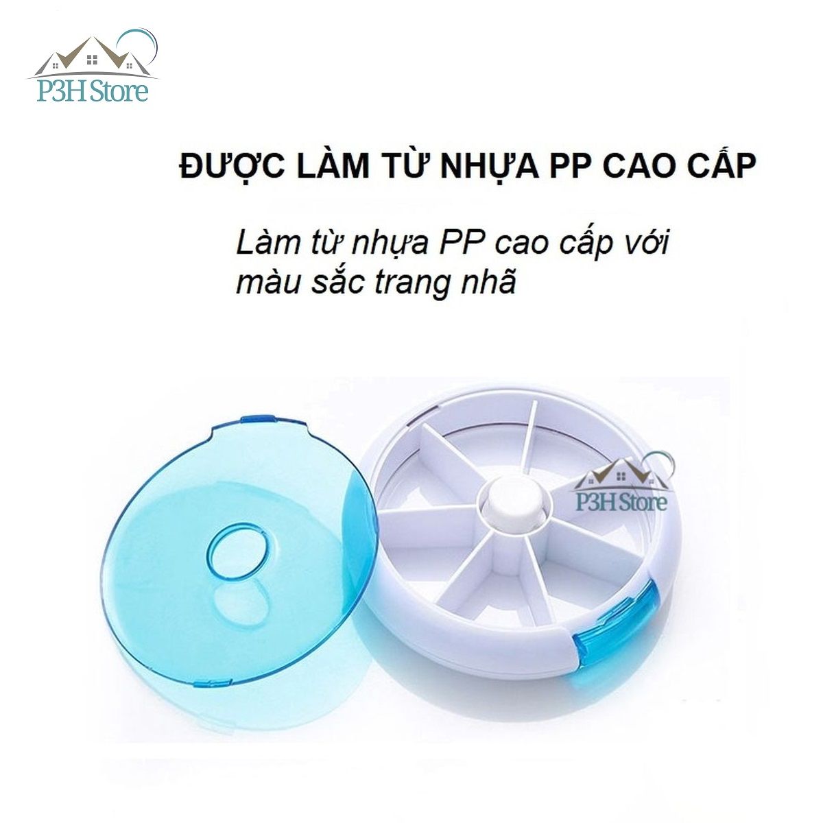 Hộp chia thuốc 7 ngăn hình tròn có nút bấm xoay lấy thuốc tiện dụng RY-167