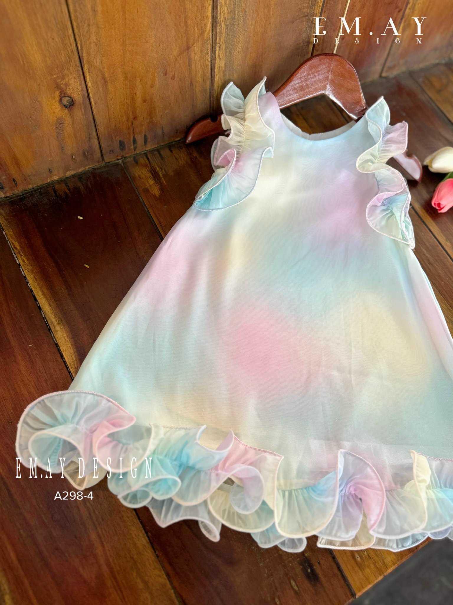 Đầm váy công chúa cho bé gái màu loang cầu vồng đi chơi du lịch biển đẹp size 10-40kg hàng cao cấp