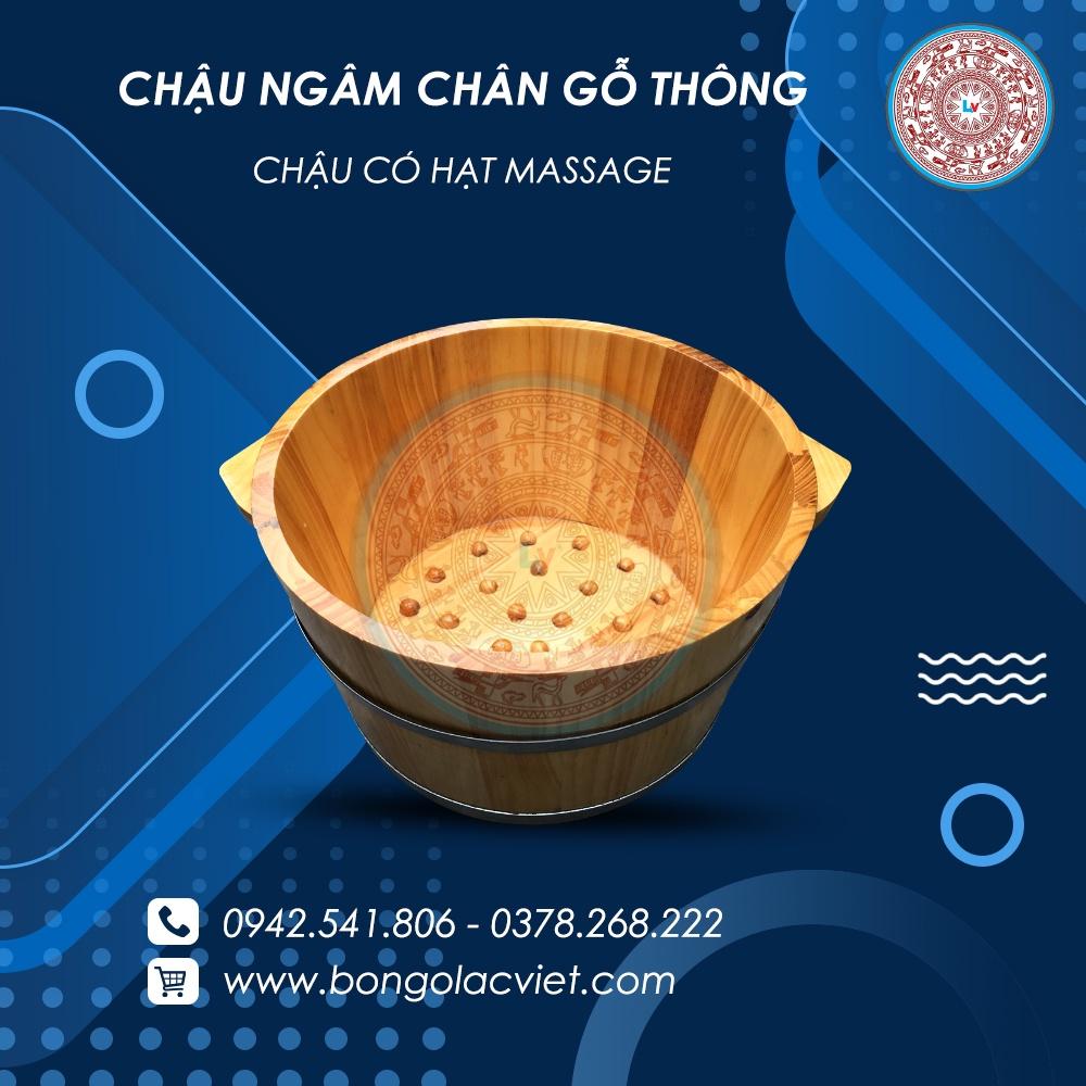 Chậu ngâm chân gỗ thông có hạt Massage CNC01