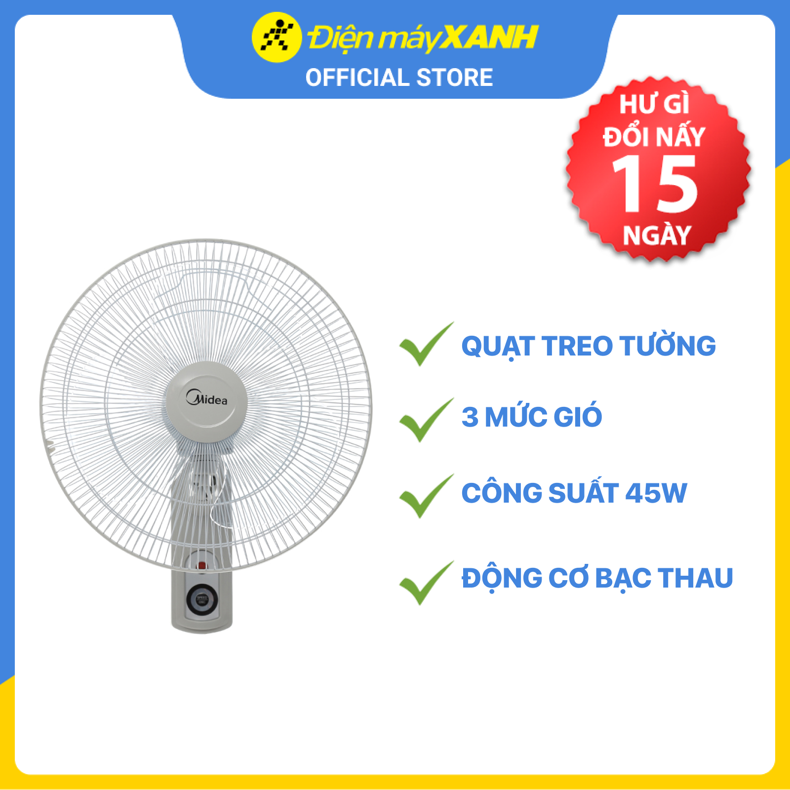 Quạt Treo Tường Midea FW40-15VFR (45W) - Hàng chính hãng