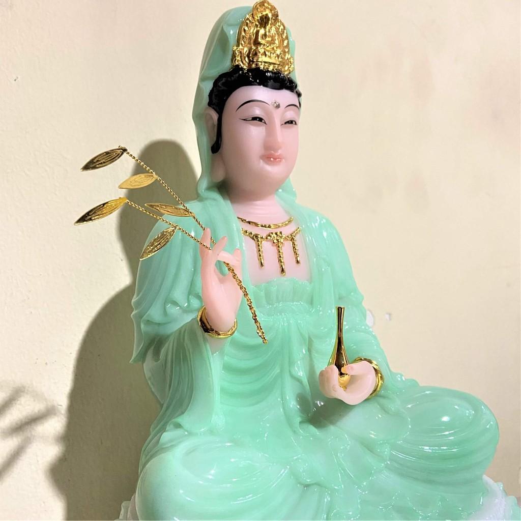 Tượng Phật Quan Âm Đá Xanh Ngọc Cao 30cm