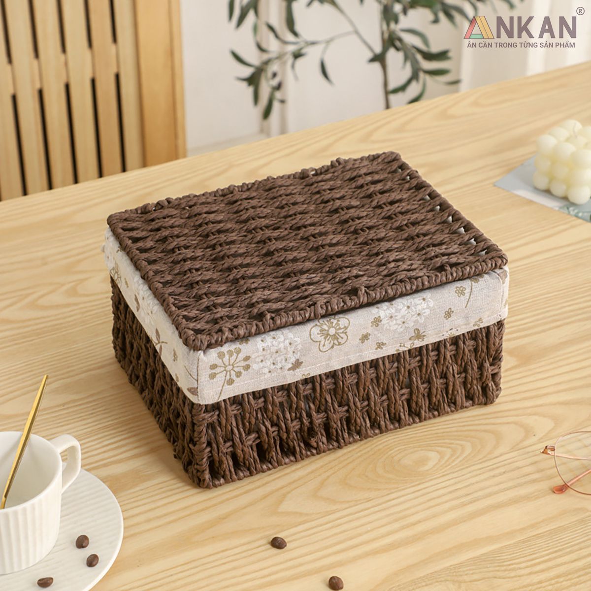 Giỏ Mây Đựng Đồ Có Nắp ANKAN, Giỏ Đựng Đồ Ăn Vặt, Phù Hợp Các Phòng Spa, Khách Sạn Và Trang Trí Trong Nhà